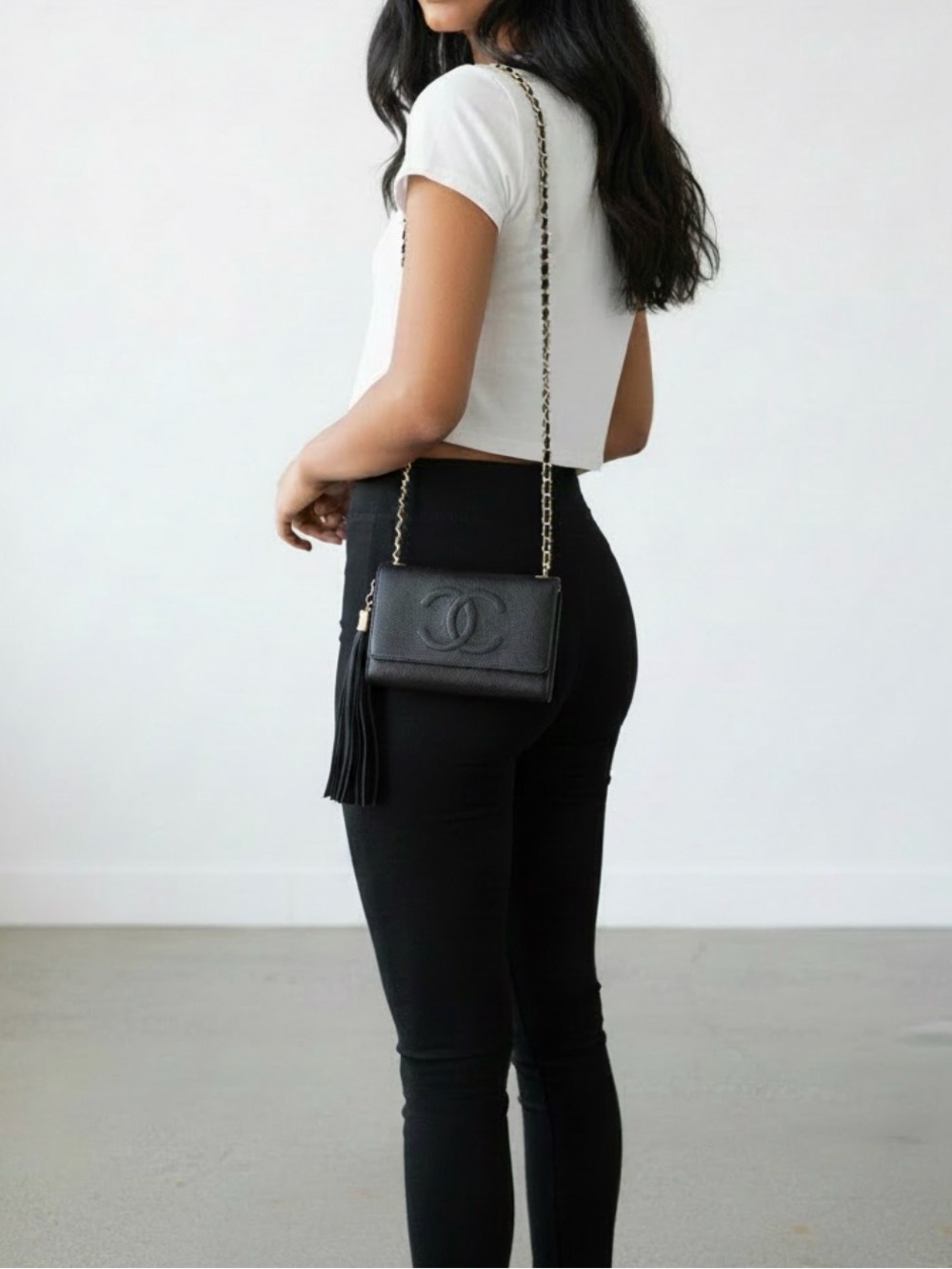⚜️🖤Chanel Wallet on a Pearl Crush Style Adjustable Crossbody Chain Shoulder bag